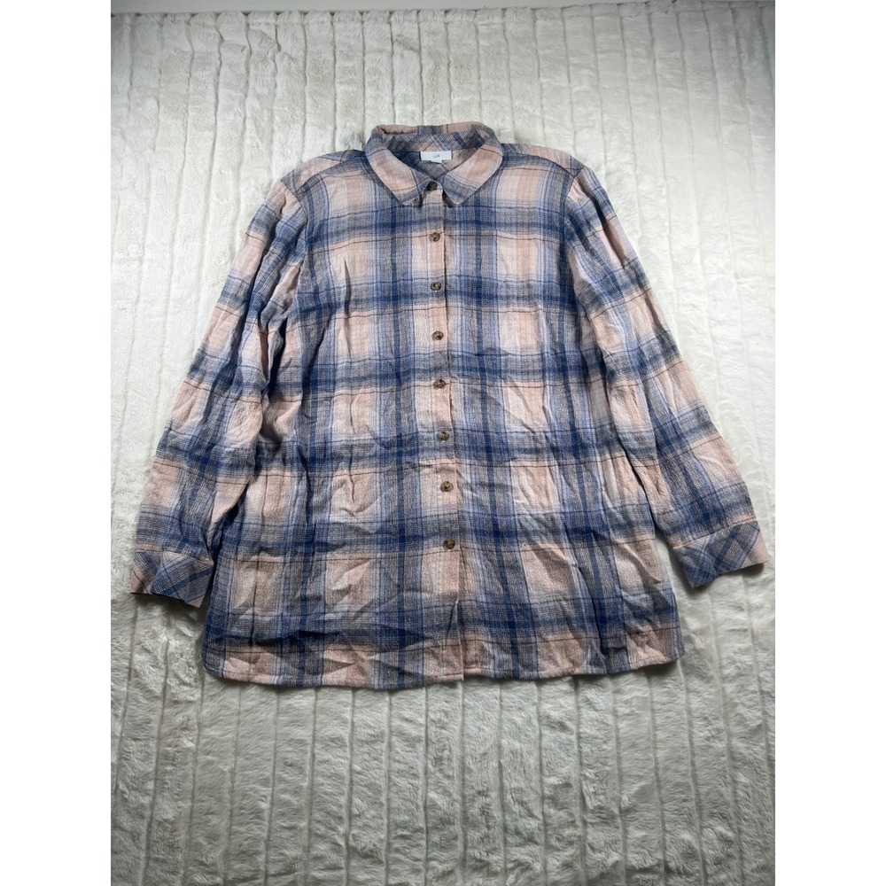 J. Jill L Petite Pink Blue Plaid Button Down Long Sleeve Soft‎ Flannel Shirt